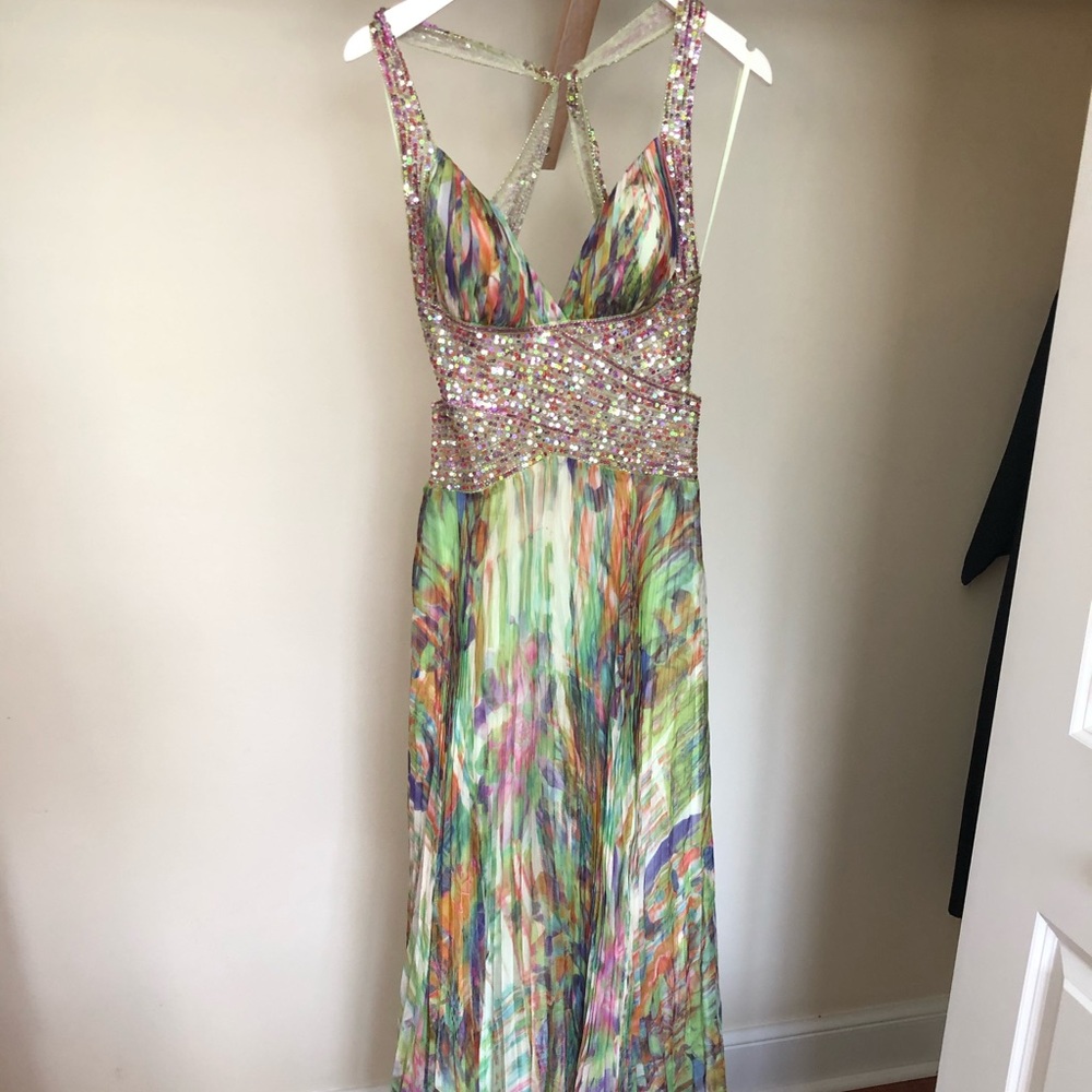 Watercolor backless prom dress
